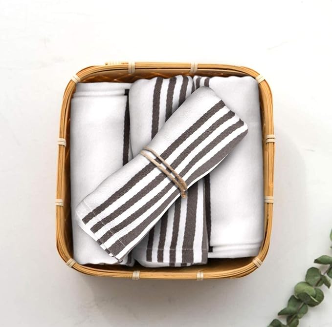 Urban Villa Kitchen Towels 100% Cotton Dish Towels for Kitchen (Set of 3) 20”x30” Dish Cloths Highly Absorbent Kitchen Linen Set with Hanging Loop Perfect for Drying Dishes Cleaning Towels-Grey White