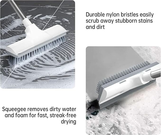 Bathroom Cleaning Brush with Wiper,Tiles Cleaning Brush Bathroom Brush with Long Handle Tile Cleaner Brush Bathroom Floor Cleaning Brush Floor Cleaner Brush Floor Scrub Brush (White Brush)