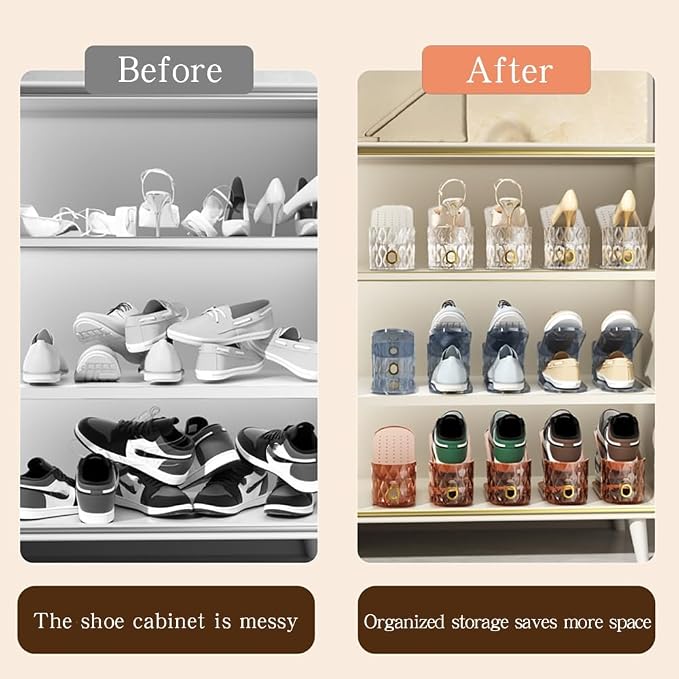 Shoe Slots Organizer, Adjustable 15 Pack Shoe Stacker for Closet Storage, Clear Double Layer Space Saver, Durable and Stackable Shoe Holder for Sneakers Heels and Flat