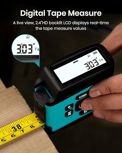 MiLESEEY DT20 Digital Laser Tape Measure,130 FT Laser Measuring Tool,16 FT Easy Read Digital Measuring Tape Retractable Manual-Locking Blade, Rechargeable Measurement Tool, Area/Volume/Pythagorean