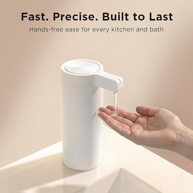 Touchless Automatic Soap Dispenser – 3 Adjustable Dispensing Modes, Fast Sensor, USB Rechargeable Soap Dispenser for Kitchen & Bathroom, Stainless Steel, White
