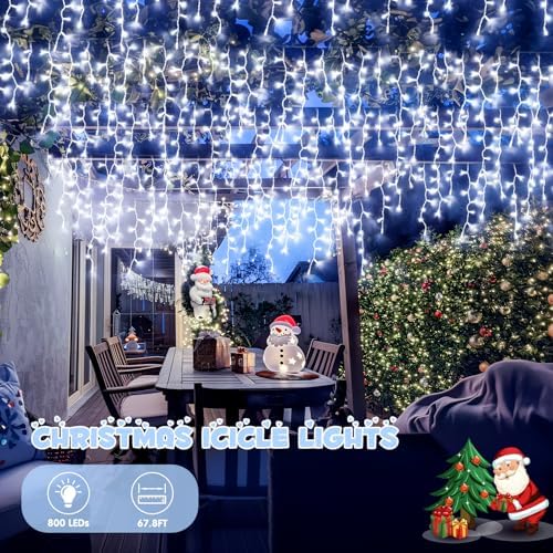 JMEXSUSS Christmas Icicle Lights for Outside, 800 LED White