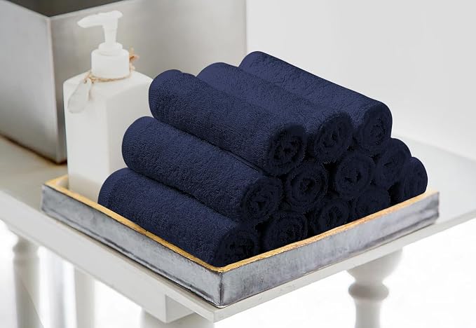 Avalon Towels Salon Towel - Navy Blue Hand Towels Bulk Pack of 24 - 100% Cotton Absorbent Spa, Facial & Gym Towel for Working Out - 16x27 Inches (Not Bleach Proof)
