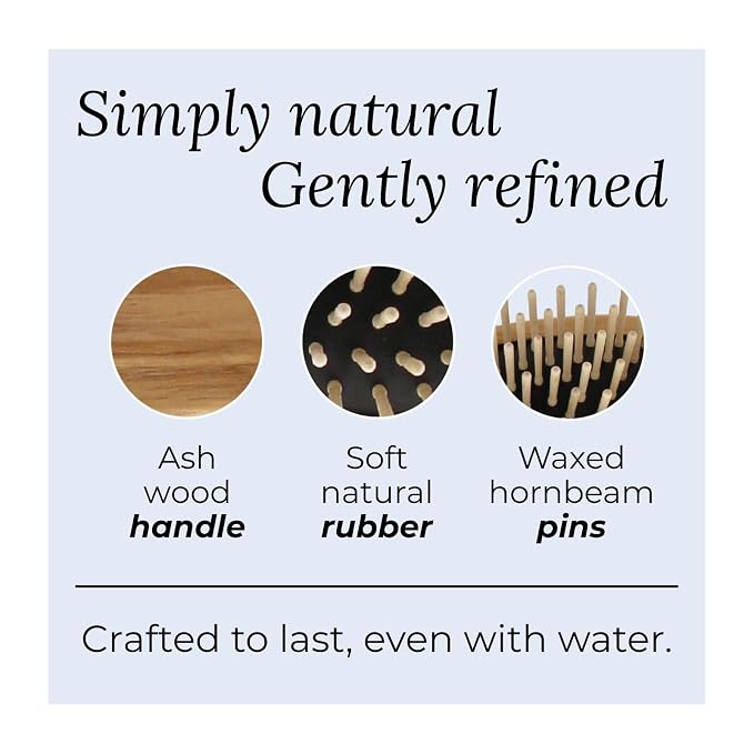 TEK | Rectangular Wooden Hair Brush with Short Rounded Teeth in Natural Ash Wood, Ideal for Detangling, Styling and Daily Care of Short Hair | 22x4cm | Handmade in Italy