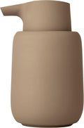 blomus Sono Soap Dispenser 250 ml Ceramic Hand Soap Dispenser in Brown Diameter 8 x 14 H cm Colour Tan Liquid Soap Dispenser with Pump Head