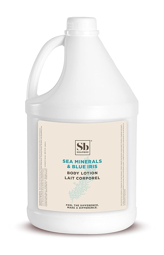 Soapbox Sea Minerals & Blue Iris Body Lotion, Refill Bulk Size For Rentals, Guest Rooms & Hotels - Clean Ingredients Free of Harsh Chemicals, Sulfates, Parabens & Silicones - 1 Gallon Bottle