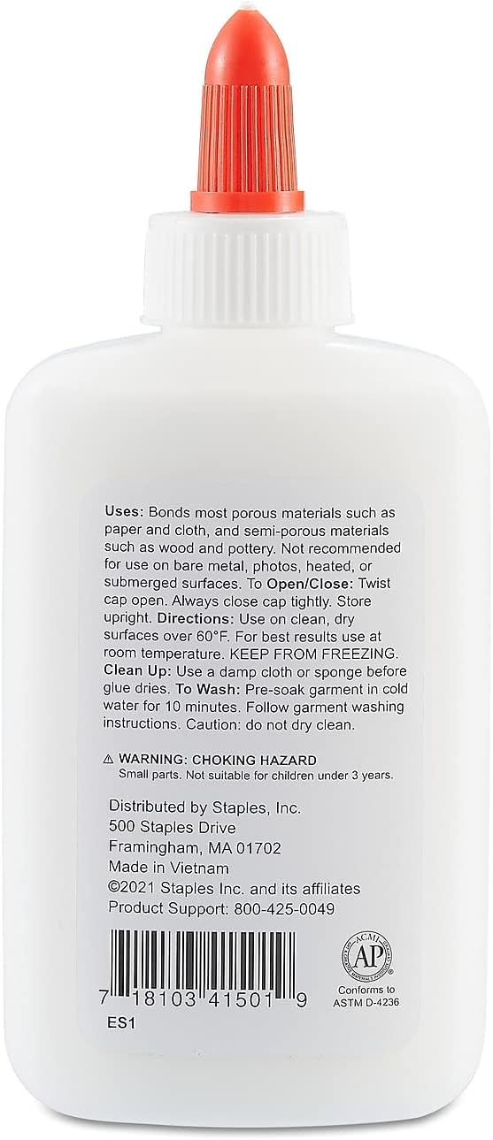 Staples School Glue, 4 oz. Bottles, 48 Pack – Washable Adhesive for Classrooms, Crafts & Projects