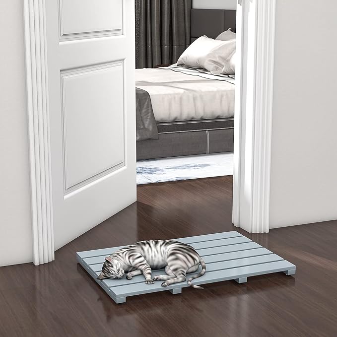 Bamboo Wooden Bath Floor Mat for Luxury Shower - Non-Slip Bathroom Waterproof Carpet for Indoor or Outdoor Use (Bluish Grey)