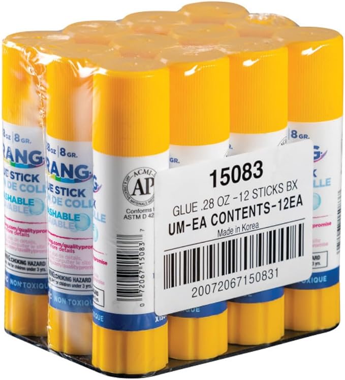 Prang Washable Glue Stick, Clear, 0.28 oz., 12 Count