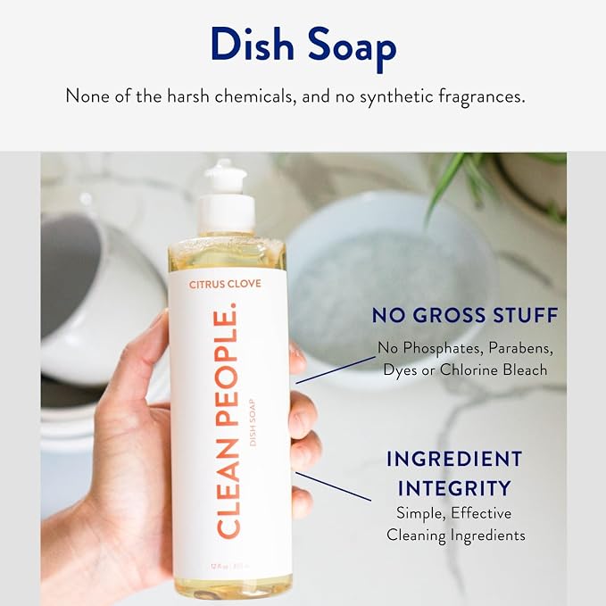 THE CLEAN PEOPLE Liquid Dish Soap - Clean, Simple Ingredients - Extra Scrubbing Power (Citrus Clove Scent) 12 fl. oz (6 Pack)