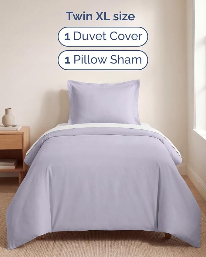 Duvet Cover Twin/Twin XL Size Set - Extra Soft Twin/Twin XL Duvet Cover 68" x 90" with 1 Pillow Sham for Women, Men, Kids & Teens - Easy-Care & Fade Free with Zipper Closures & Ties (Light Lavender)