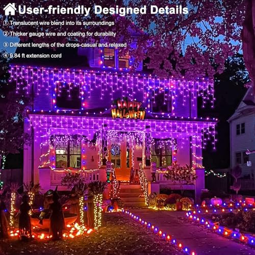 Purple Halloween Lights Outdoor 66ft Icicle Lights for Outside 640 LEDs