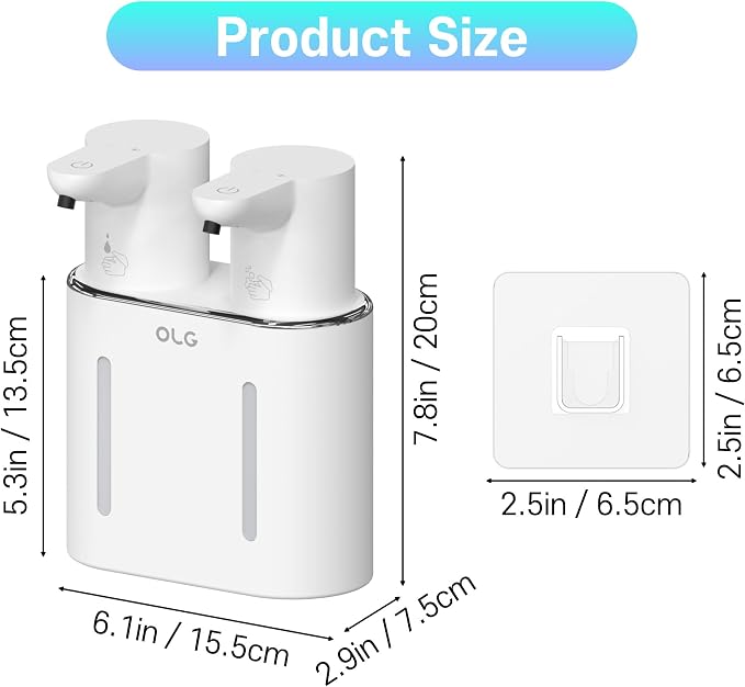 OLG Touchless Soap Dispenser - Automatic Hand - Dual Tank - 27 fl oz - Dish Detergent - Kitchen Bathroom - Foam and Liquid