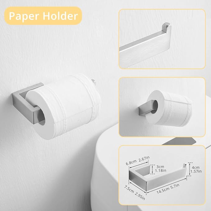 Fapully 23.6-Inch 6 Piece Bathroom Hardware Accessories Set Stainless Steel Wall Mounted Brushed Nickel Include Towel Bar,Hand Towel Holder,Toilet Paper Holder,Robe Towel Hook,Coat Hook,Towel bar Set