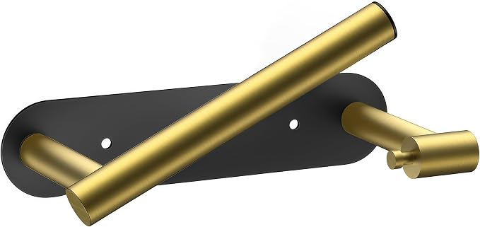 FORIOUS Toilet Paper Holder, Adhesive or Screw Wall Mount Pivoting Tissue Roll Holder, Stainless Steel Self Adhesive Toilet Paper Roll Holder no Drilling (Matte Black & Brushed Gold, Classic)