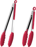 TTVOVO Silicone Tongs for Cooking Heat Resistant Kitchen Tongs Red 2Pcs