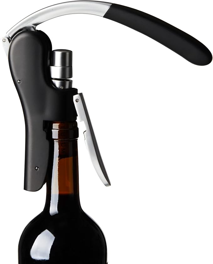 True Lever Corkscrew Manual Stoppers Top-Notch Cork Bottle Opener with Ergonomic Handle and Wine Preserver, Set of 3, Black