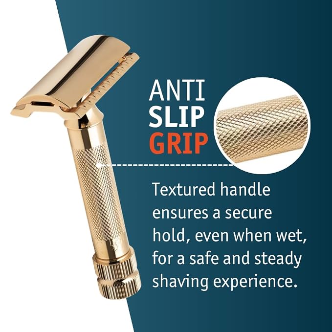 Merkur Classic 2-Piece Double Edge Safety Razor Gold Plated, 1 Count