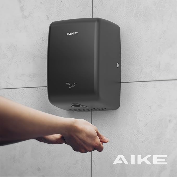 AIKE UL Approved Compact Jet Hand Dryer Hard-Wired Friendly, 1350W 120V Matte Black Model AK2803D
