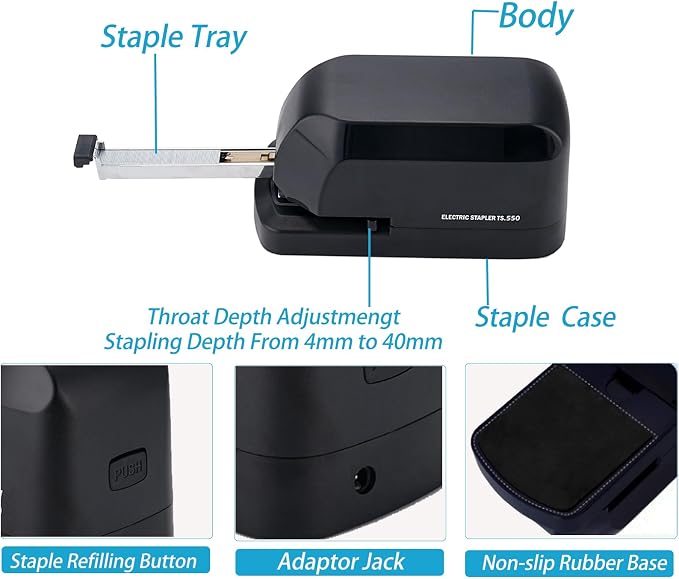 Heavy Duty Electric Stapler Value Pack, 45 Sheet Capacity, Includes 1500 Staples & Staple Remover, No-Jam, Faster Stapling, Automatic Stapler Desktop,AC Adapter Powered (Black)