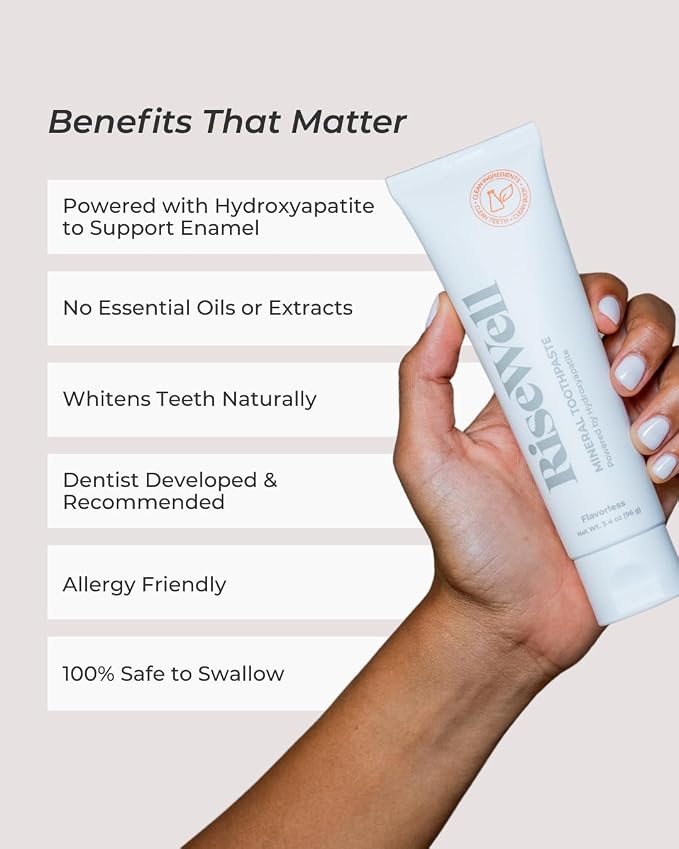 Mineral Unflavored Toothpaste for Adults w/Hydroxyapatite & Xylitol, 3.4Oz | Flavorless Toothpaste for Adults, Made in the USA Natural Teeth Whitening, SLS Free Toothpastes, Made by Dentists Oral Care