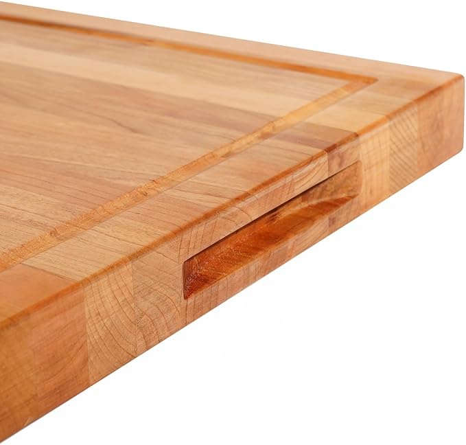 Solid Cherry Wood Cutting Board for Kitchen, USA Grown Hardwood, 20 x 15, with Invisible Inner Handle, Prefinished with Food-Grade Oil, Suitable for Kitchen Edge Grain, 1" Thick