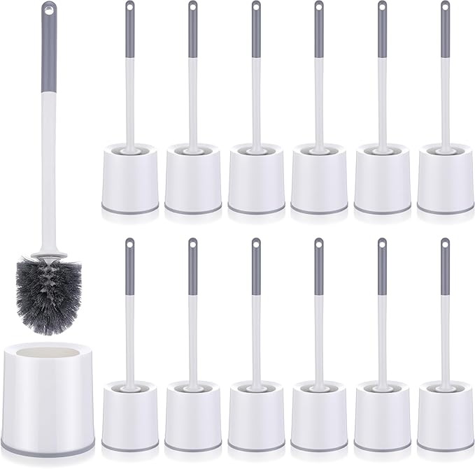 Patelai 12 Pack 18.12 Inch Toilet Bowl Brush and Holder for Bathroom Toilet Bowl Brush Scrubber with Caddy Set for Deep Cleaning (White)