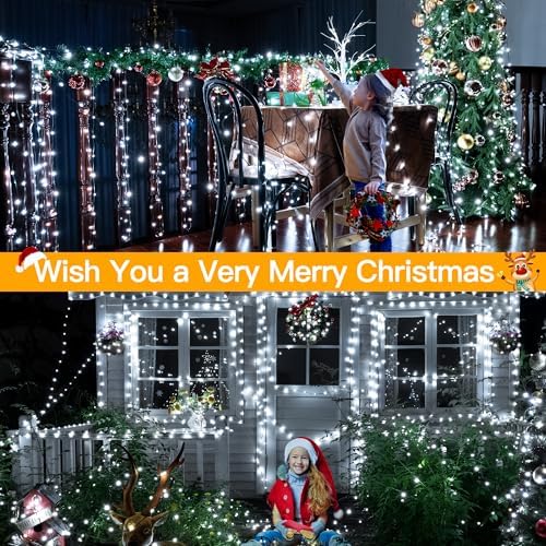 Ollny Christmas Lights 1000 LED 330 FT, IP67 Waterproof Plug in Christmas Tree Lights with Remote, 8 Modes, 3 Timers, Dimmable, House Xmas Indoor Decorations Outdoor String Lights (Cool White)