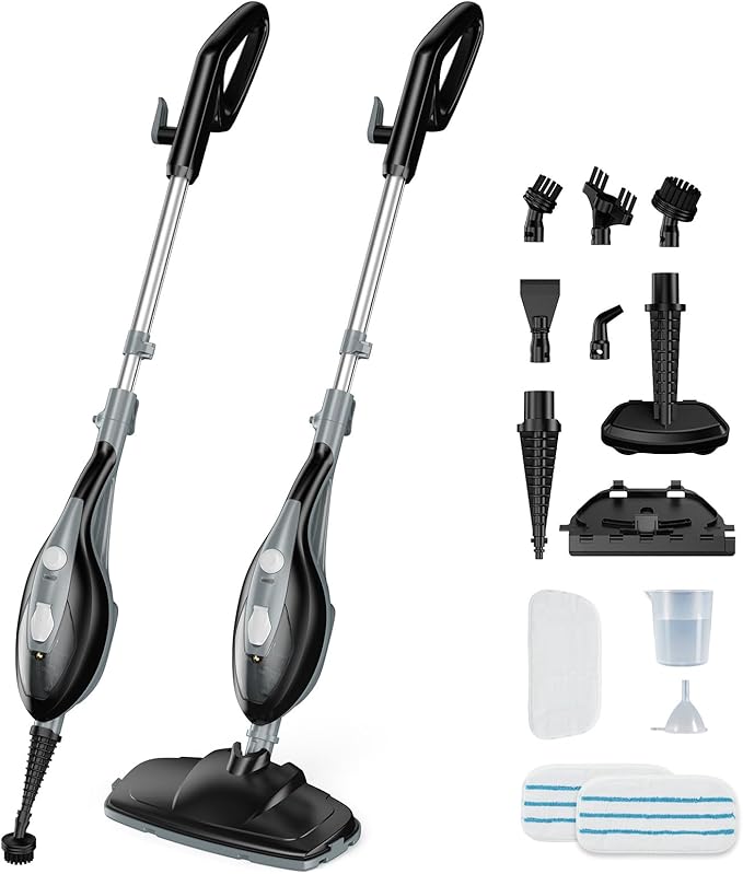 DUMOS 10-in-1 Multifunctional Steam Mop, 1550W Detachable Handheld Steam Cleaner, 16FT Power Cord with 2 Reusable Pads, Floor Steamer for Hardwood, Tile, Carpet, Grout, Windows