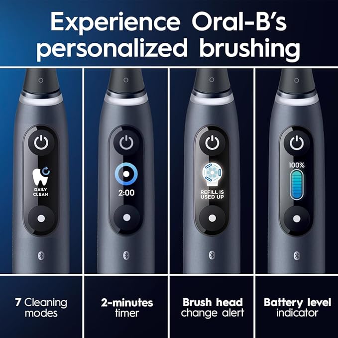 Oral-B Rechargeable Electric Toothbrush, iO9 Genius, 7 Cleaning Modes, Interactive Display, Charging Travel Case, Visible Pressure Sensor, 4 Brush Heads, Rose Quartz