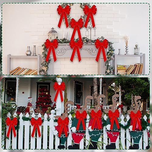 Lenwen 12 Pcs Large Christmas Velvet Bows Xmas Tree Topper,Red