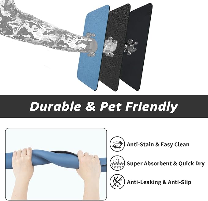 HotLive Dog Food Mat - Absorbent Cat Mat for Food and Water, No Stains Pet Feeding Bowl Mat, Easy to Clean Pet Placemats, Quick Dry Dog Water Dispenser Mat for Messy Drinkers | Blue 12"x 19"