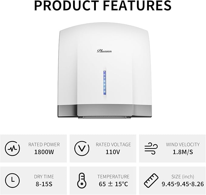 Hand Dryer 110V Compact Commercial Hand Dryer Automatic Electric Air Dryers with Warm n Cold Air Switch for Home or Commercial Bathrooms, 3Pin Plug in Version