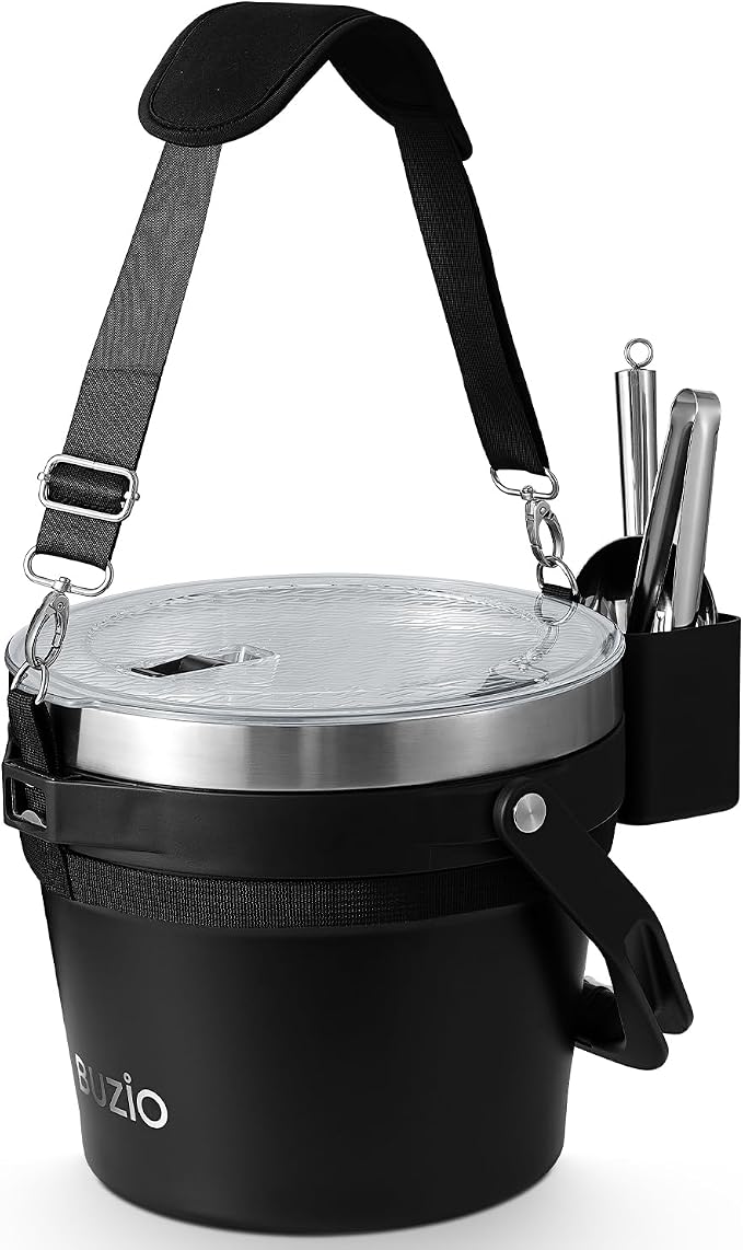 BUZIO 7.4 Qt/7 L Large Insulated Ice Bucket with Lid and Scoop & Tongs | Double Wall Vacuum Stainless Steel Beer Bucket, Holds 6 Longnecks or 3 Wine Bottles, for Parties, Cocktail Bar, Camping