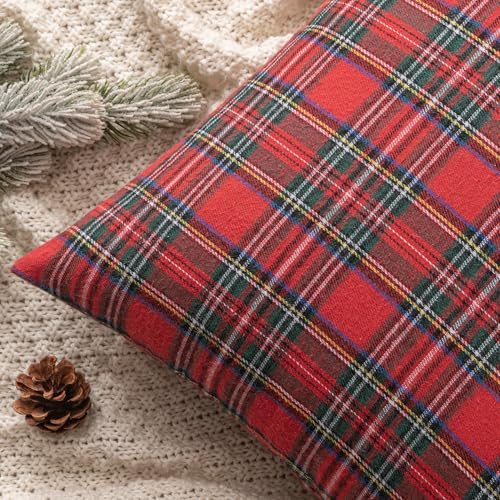 MIULEE Christmas Plaid Pillow Covers Scottish Tartan 12x20 Red