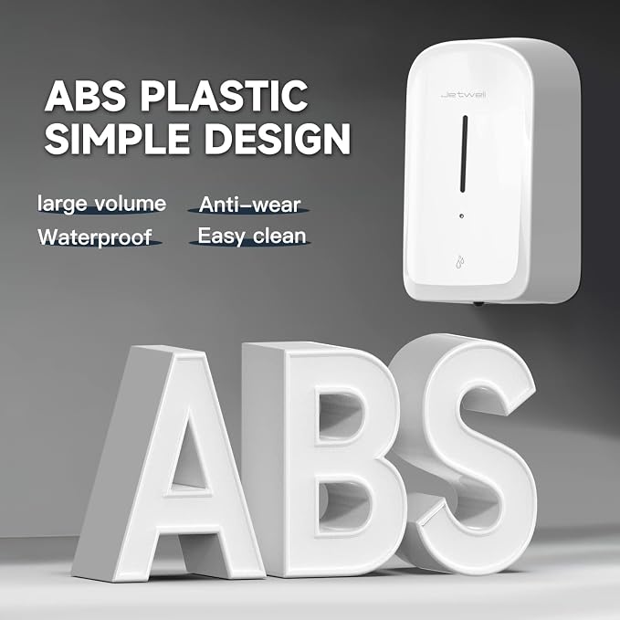 JETWELL Touchless Wall Mount White ABS Plastic Soap Dispenser 34OZ/1000ML | Large Capacity, Battery Powered, Liquid Soap, Commercial & Home Use