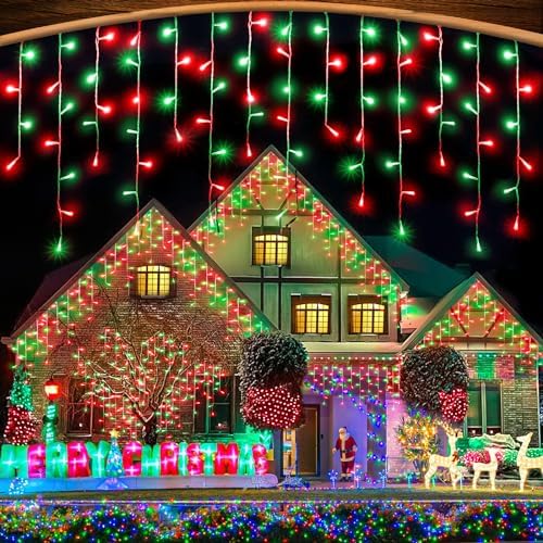 Red and Green Christmas Lights 33ft 400 LED Icicle Lights for Outside House