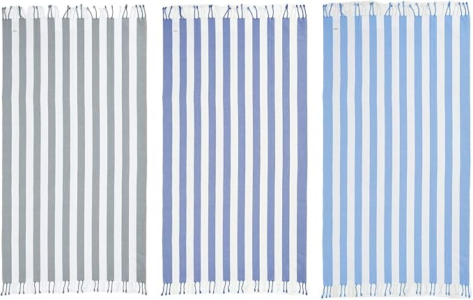 LANE LINEN 3 Pack Oversized Beach Towels, 39"x71", Quick Dry - Ocean Depth | Classic Cabana Stripe - Soft Pre-Washed Cotton Blend - Lightweight & Packable - Great For Pool, Swim & Travel - Pool Day