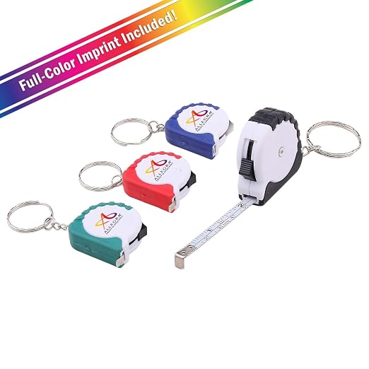 Custom Mini Tape Measure Keychain, Bulk Set of 200 with Full Imprint Personalized with Your Logo/Text/Pic Perfect for Promotional Item, Gift and for Party