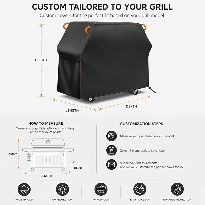BBQ Grill Cover for Cuisinart Woodcreek 4-in-1 Pellet Grill,Outdoor Barbecue Protectors Weatherproof UV Resistant Oxford Fabric Shield Outdoor Cooking Tools Accessories