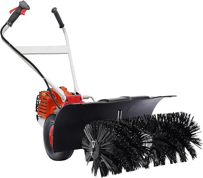 52CC Gas Handheld Sweeper, 52cc 2Stroke Gas Walk Behind Push Lawn Sweeper, Snow Sweeping Broom Artificial Grass Power Brush Lawn Sweeper Cleaner Tools for Lawn Leaf Artificial Turf Grass Gravel