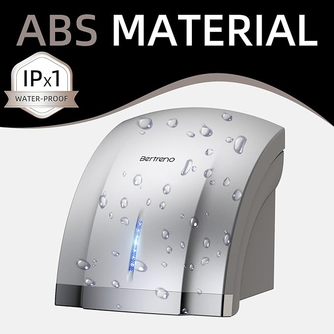 Commercial Hand Dryer Electric Compact Hand Dryer for Bathrooms Commercial 1800W High Speed Hand Dryer with Hot Cold Air and Noise Reduction 110V Silver