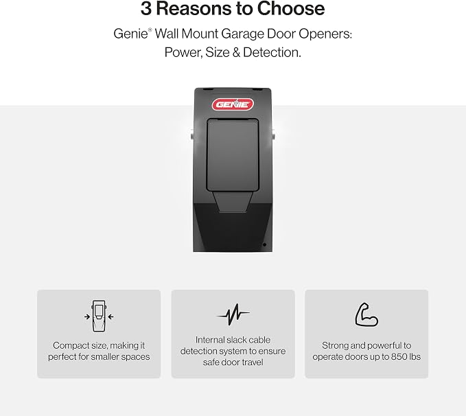 Genie 6072H-O Residential Wall Mounted Garage Door Opener, Black | Ultra-Quiet, Space Saving Compact Design, Wireless Wall Console, 1 Remote, for Residential Garage Doors up to 14ft tall