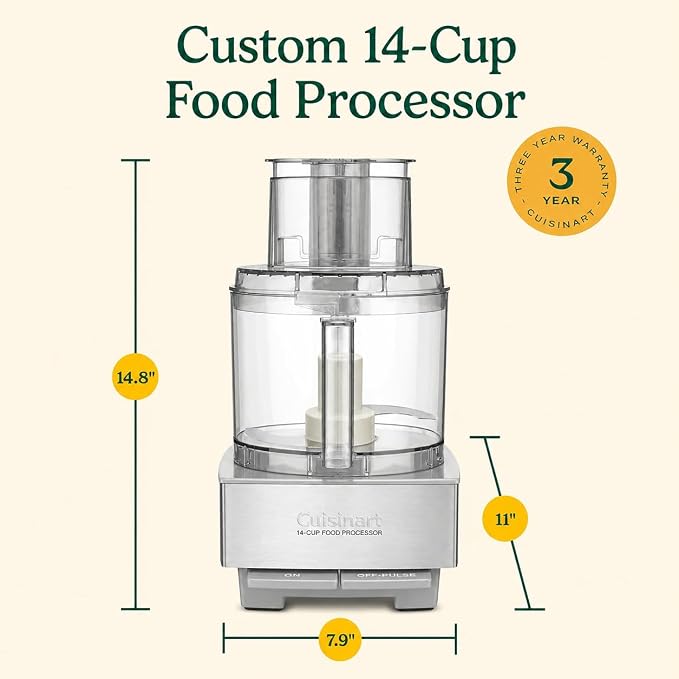 Cuisinart Food Processor 14-Cup Vegetable Chopper for Mincing, Dicing, Shredding, Puree & Kneading Dough, Light Gray Stainless Steel, DFP-14CGRY