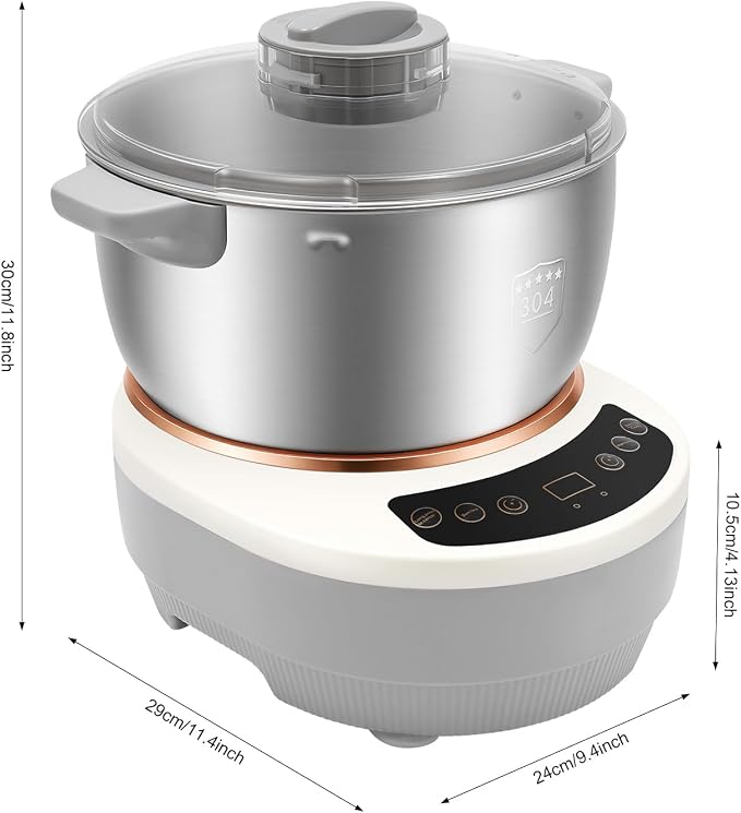 5L/169.09Oz Electric Dough Maker, 200W Household Dough Mixer Machine Complete Kit,170Rpm 304 Stainless Steel Commercial Tabletop Stand Mixers w/Measuring Cup, Measuring Spoon (Silver)