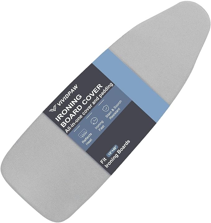 VividPaw Ironing Board Cover and Pad 18x49, Extra Wide, Thick Padding, Elastic Edge, Silicone Coated, Resist Scorching and Staining, Heavy Duty Iron Board Covers (Grey, 18" x 49")