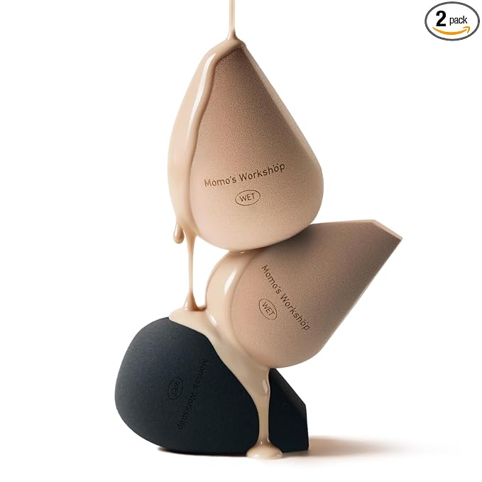 Momo's Workshop Makeup Sponge,2Pcs ACE 4-in-1 Sponge Duo Soft Foam Hydrophilic PU for Foundation