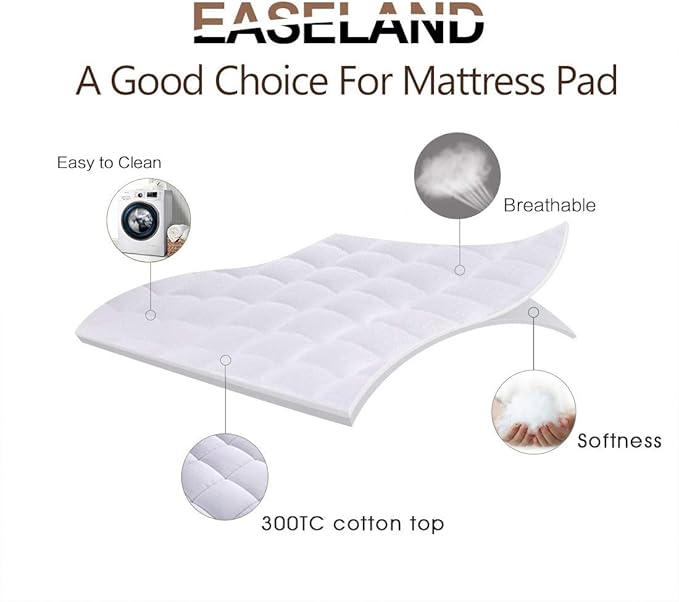 EASELAND California King Mattress Pad Pillow Top Mattress Cover Quilted Fitted Mattress Protector Long Cotton Top 8-21" Deep Pocket Cooling Mattress Topper (72x84 Inches, White)