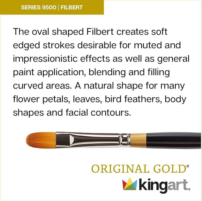 KINGART Premium Original Gold Series Handcrafted Golden Taklon Multimedia Artist Brushes, Set of 12, Black Glosss Handle, for Oil, Acrylic, Watercolor & Gouache Paints