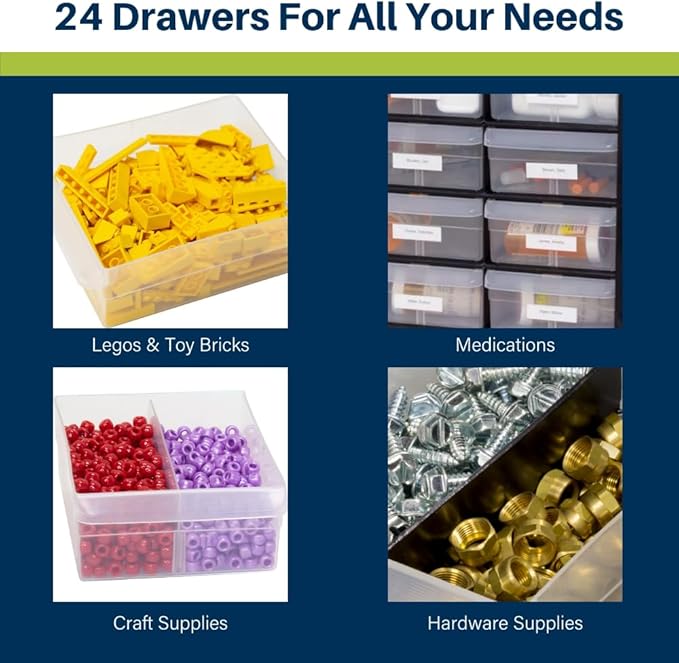 Akro-Mils 24-Drawer Plastic Drawer Storage Cabinet for Garage Organization, Bead Organizer, Building Bricks Storage, Teacher Toolbox, Makeup Organizer, 20-Inch W x 6-Inch D x 16-Inch H, 10124 Red